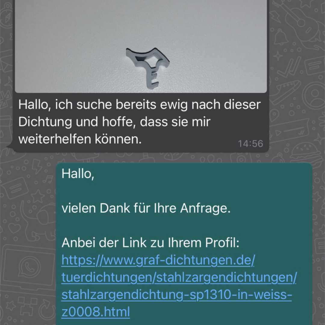 Dichtung einfach bestellen über WhatsApp Kundenanfrage für passende Dichtungen über WhatsApp