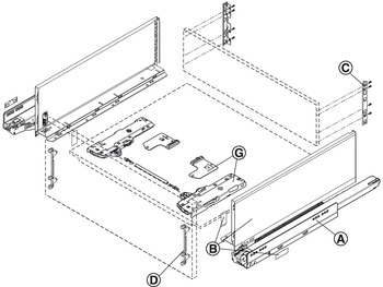 Schubkasten-Garnitur für Legrabox | Ausführung: Korpusschiene Blumotion S | Zargenhöhe: 177 mm
