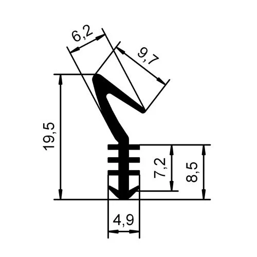 Flügelfalzdichtung für Holzelemente  | 12 mm Falzhöhe | Farbe: grau