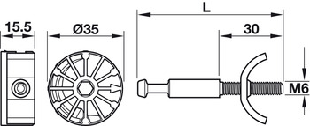 Verbinder & Bodenträger - Arbeitsplattenverbinder für Häfele Maxifix 35 | Bolzenlänge: 68,5 mm | Oberfläche: verzinkt