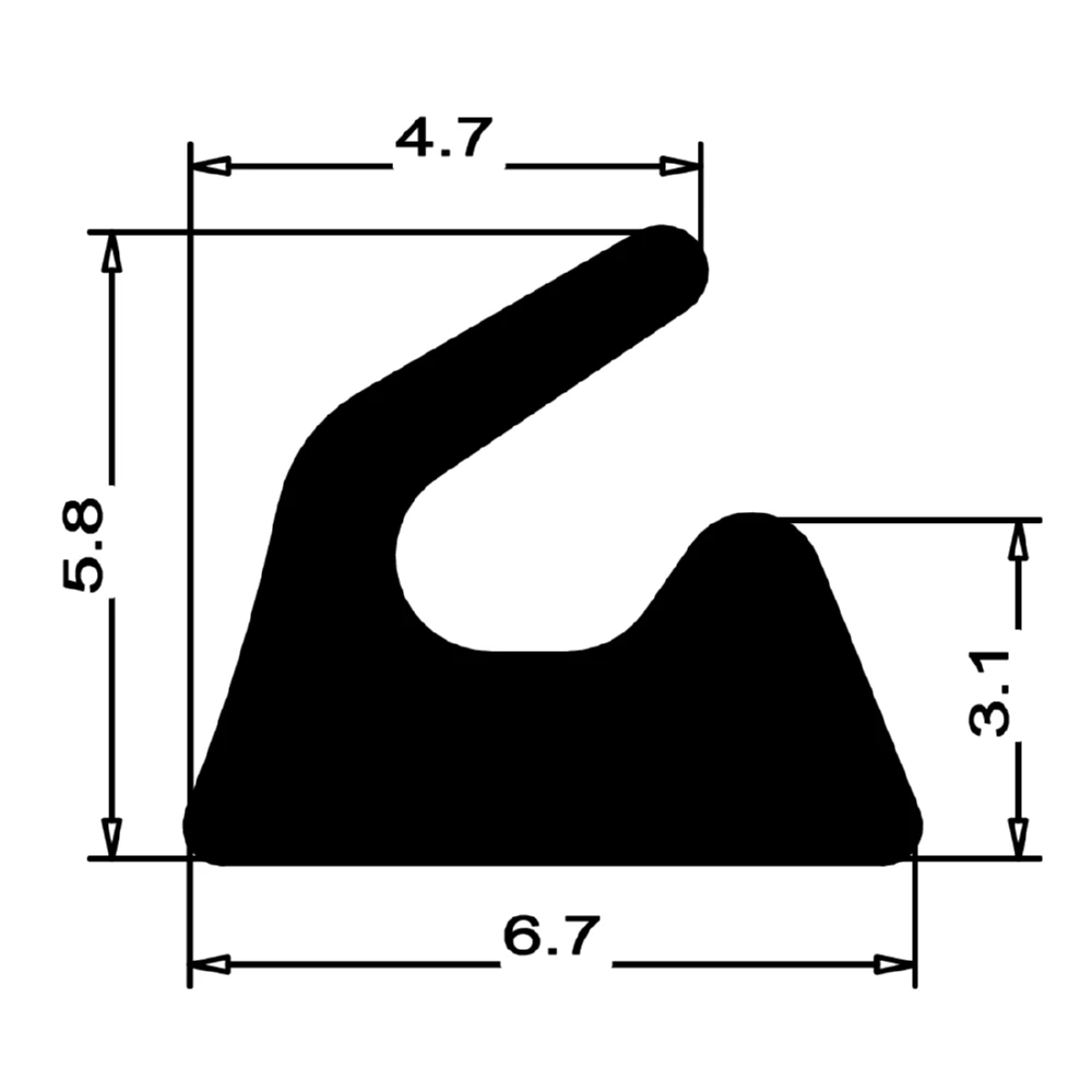 Anschlagdichtung mit Lippe und glattem Fuß | 6 mm Höhe | Farbe: schwarz