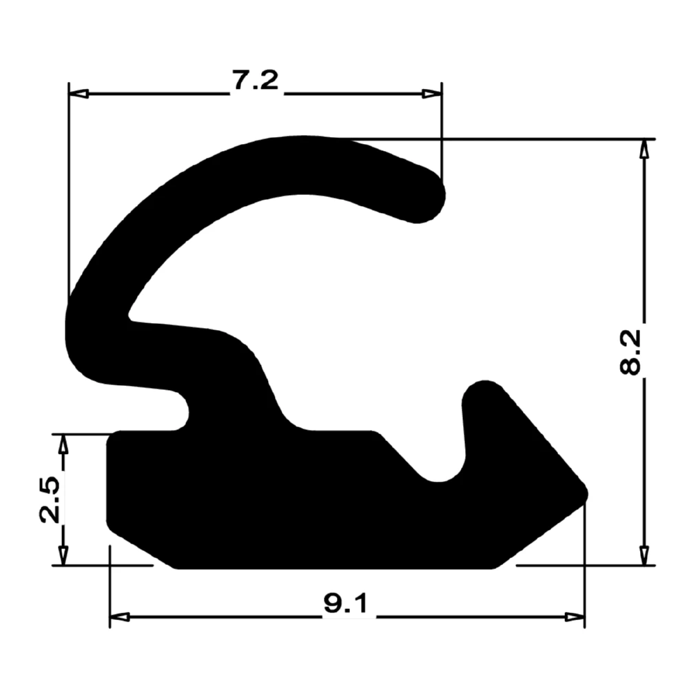Anschlagdichtung mit Lippe und glattem Fuß | 9 mm Höhe | Farbe: schwarz