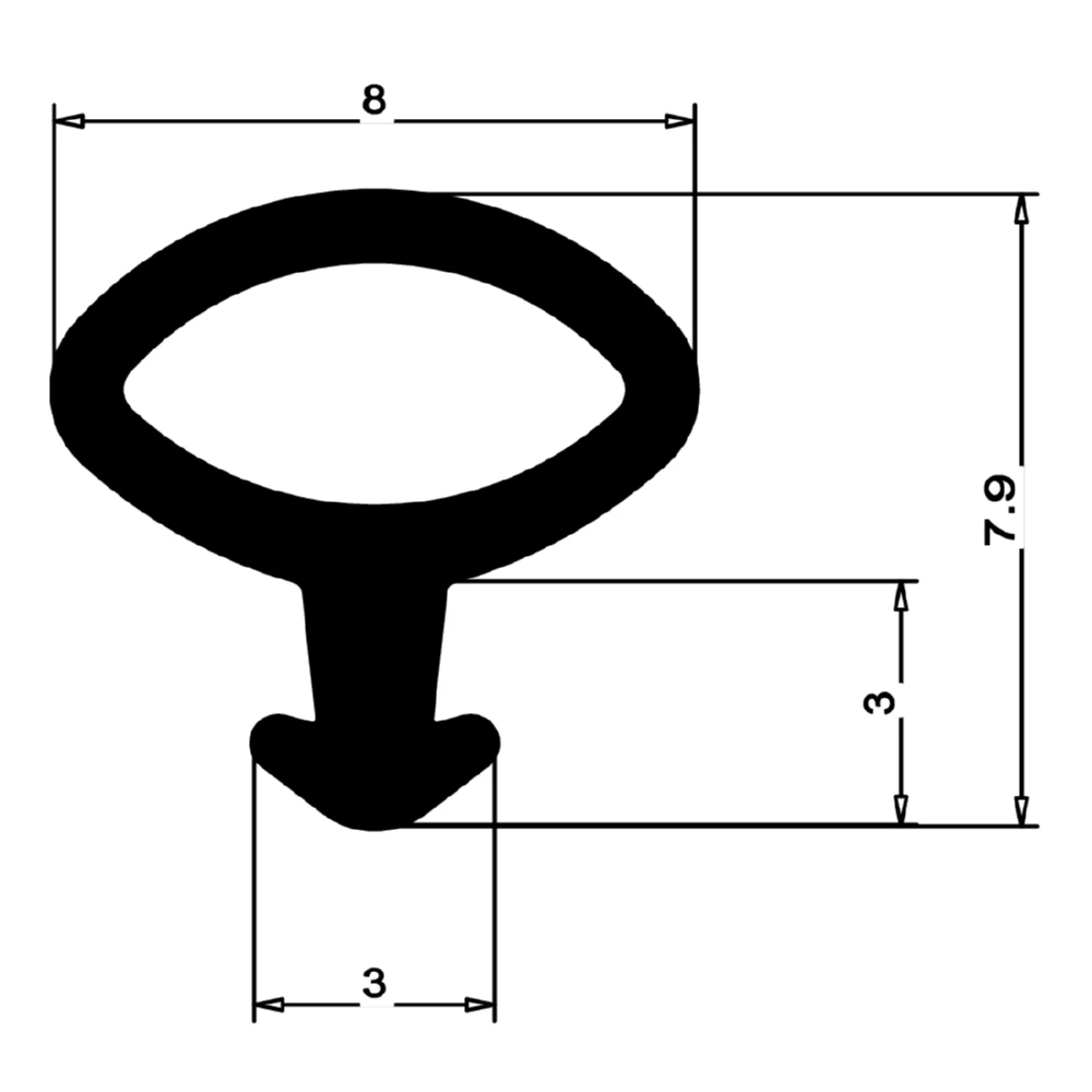 Anschlagdichtung mit Schlauch | 8 mm Höhe | Farbe: schwarz
