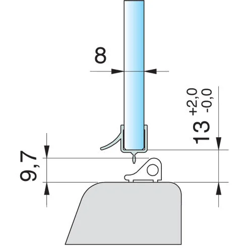 Dusch-Wasserabweisprofil mit 135° Lippe | Glasstärke: 8 mm | Farbe: transparent