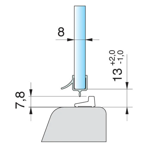 Waagrecht - Dusch-Wasserabweisprofil mit 135° Lippe | Glasstärke: 8 mm | Farbe: transparent