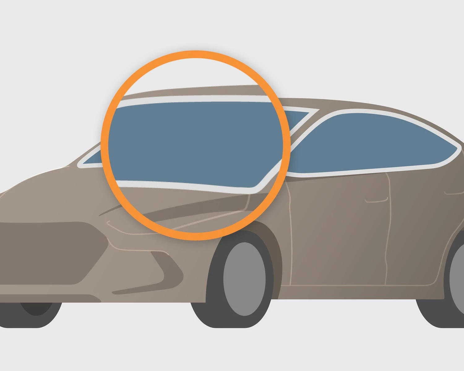 Die Verglasung vom Auto wird mit einem orangenen Kreis markiert