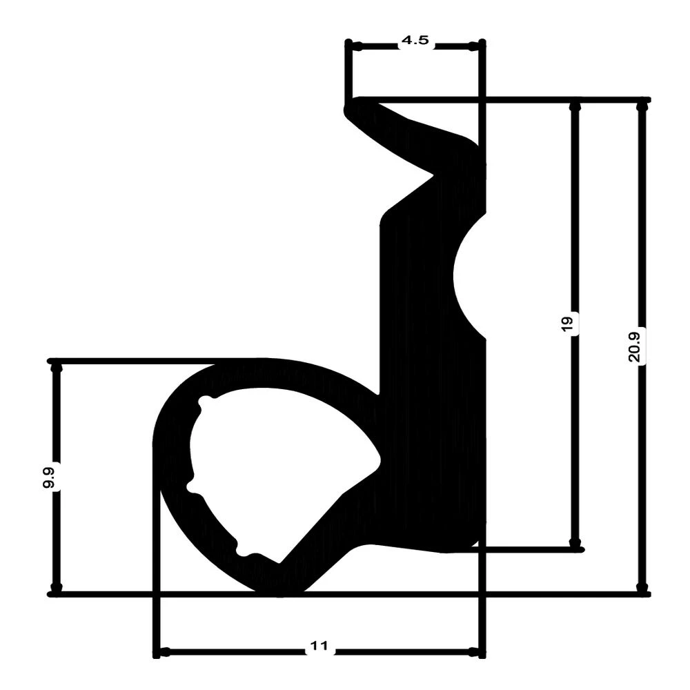 Mitteldichtung für Alu- oder Metallfenster | 22 mm Höhe | Farbe: schwarz