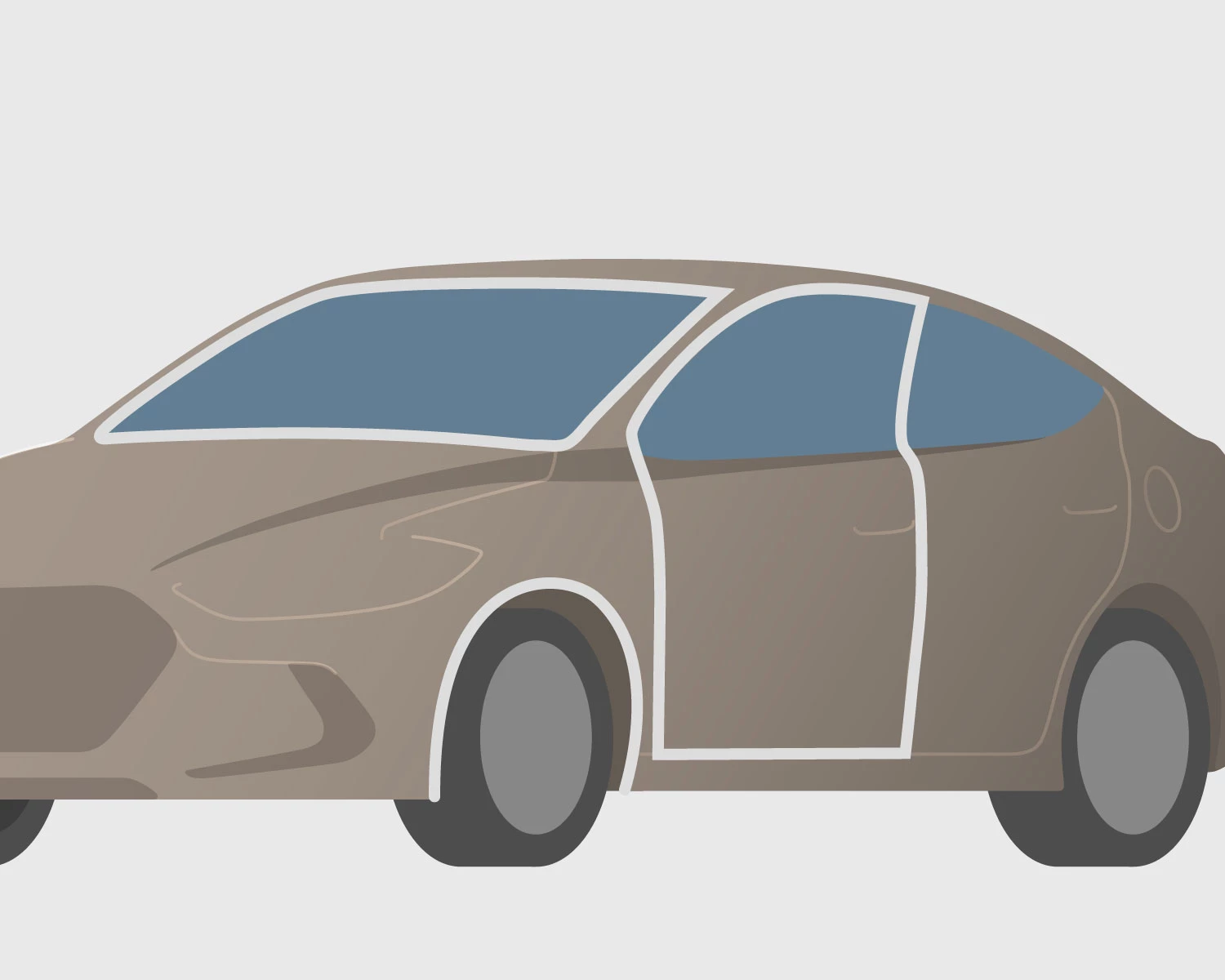 Fenster, Tür und Kotflügel vom Auto sind umrandet