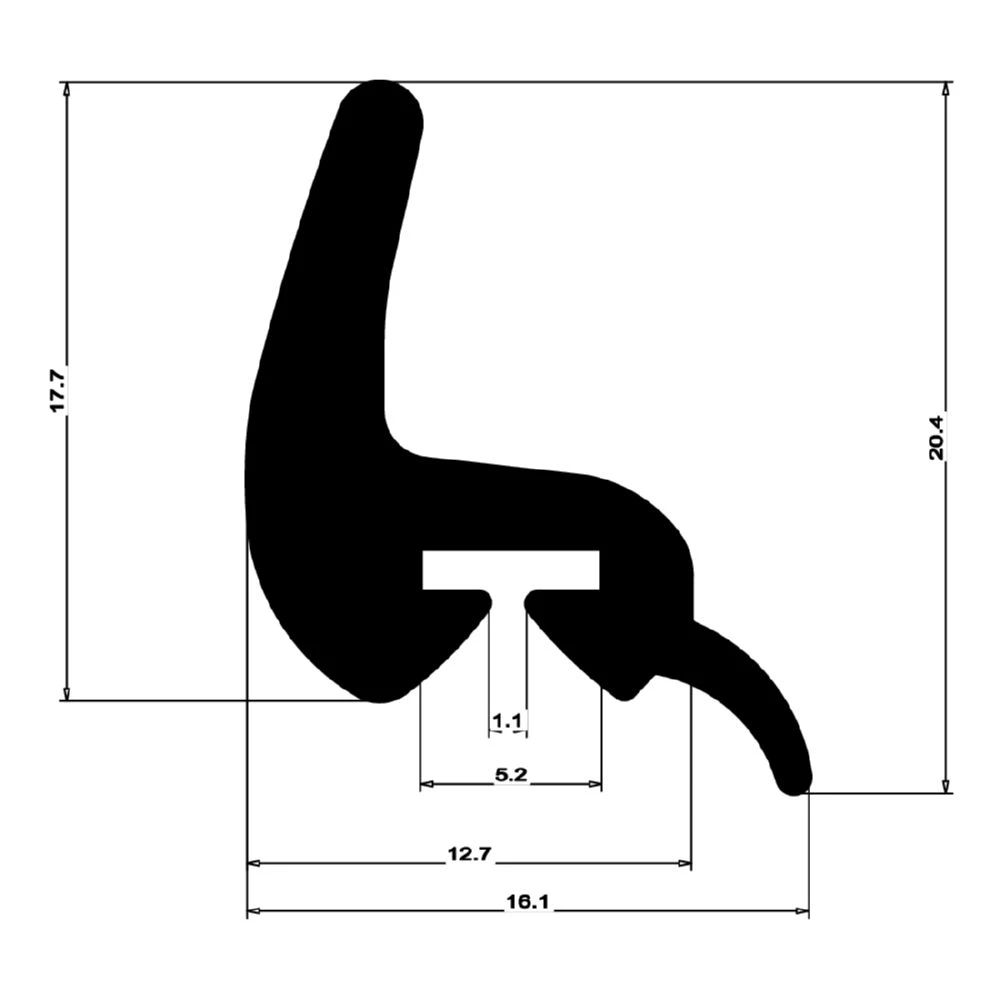 Mitteldichtung für Alu- oder Metallfenster | 22,3 mm Höhe | Farbe: schwarz
