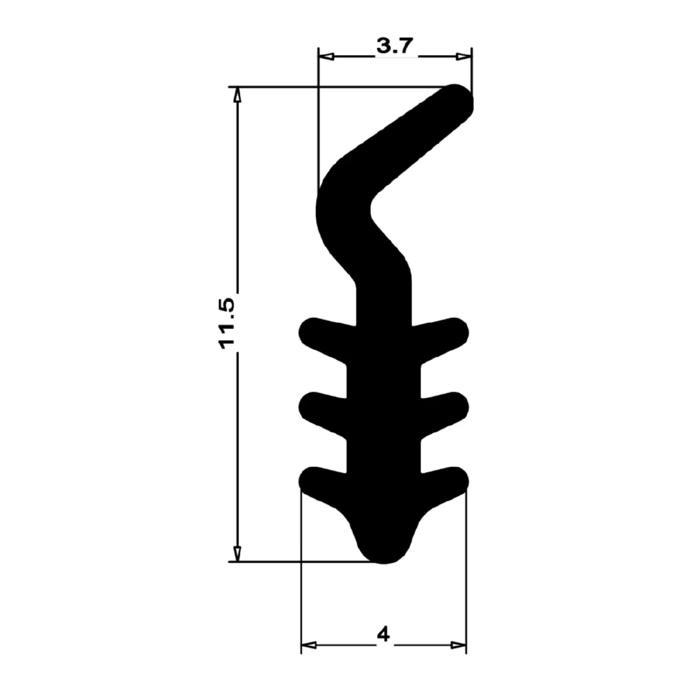 Anschlagdichtung mit Lippe und profiliertem Fuß | 12 mm Höhe | Farbe: schwarz