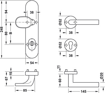 Schutzbeschläge - Türdrücker-Garnitur mit Profilzylinder | Startec SDH 3113 ES1 (SK2) | für Wohnungs- bzw. Zimmertüren