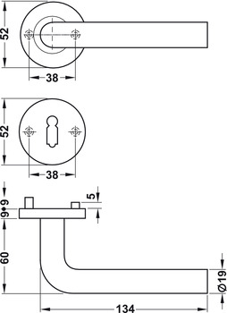 Türdrücker-Garnitur für WC/Badezimmer | Modell: L-Form | Farbe: Silber matt