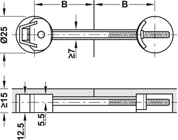 Verbinder & Bodenträger - Arbeitsplattenverbinder für Topfbohrung | Bolzenlänge: 102 mm | Oberfläche: verzinkt
