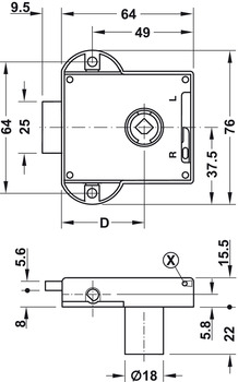 Schließsysteme - Drehstangen-Schloss | Symo Standard-Nova | Dornmaß: 40 mm