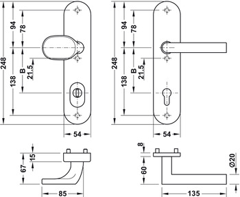 Schutzbeschläge - Türdrücker-Garnitur mit Profilzylinder | Startec SDH 2113 ES1 (SK2) | für Wohnungs- bzw. Zimmertüren