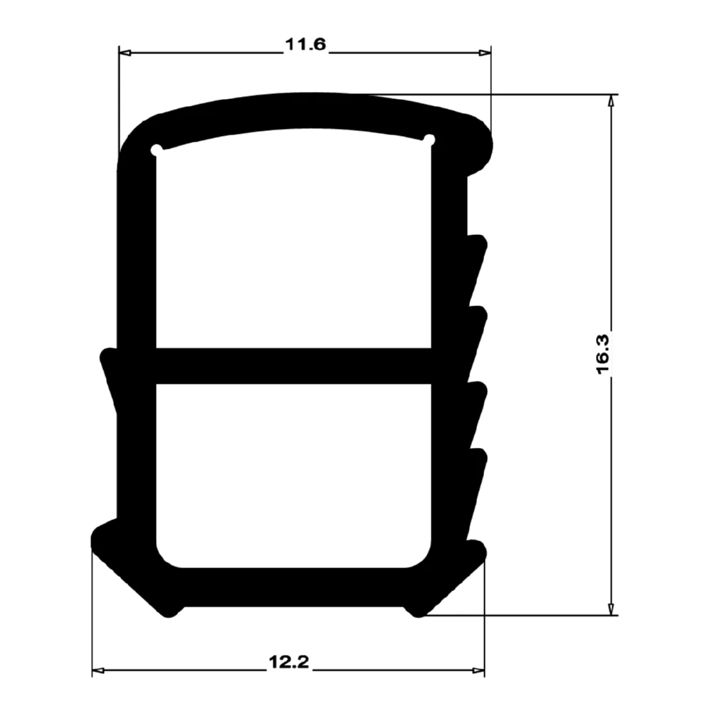 Stahlzargendichtung für senkrechte Nut | 16,5 mm Höhe | Farbe: schwarz