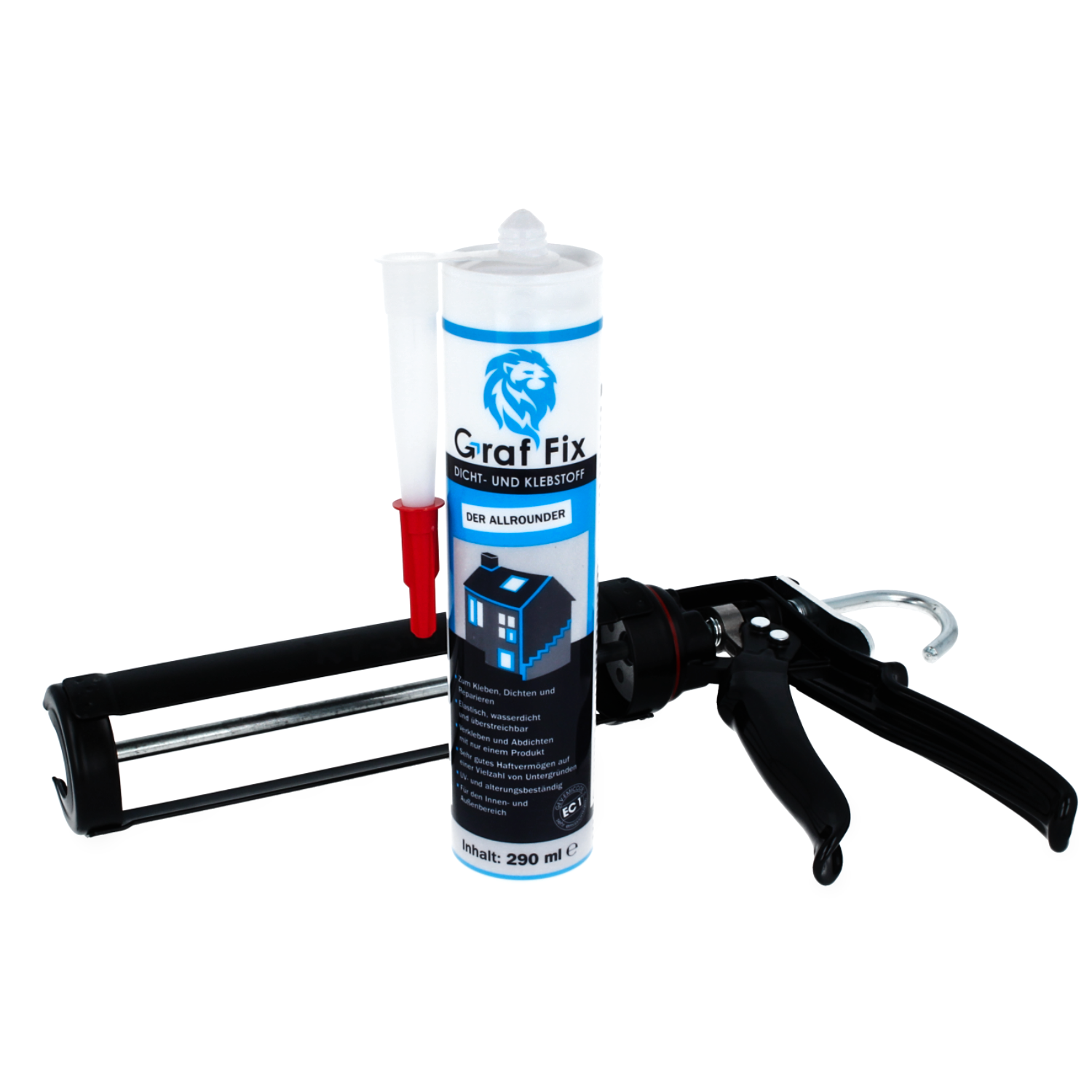 Kleber & Primer - Graf-Fix Bundle | 24x Dicht- und Klebstoff + Kartuschenpresse | Farbe: schwarz