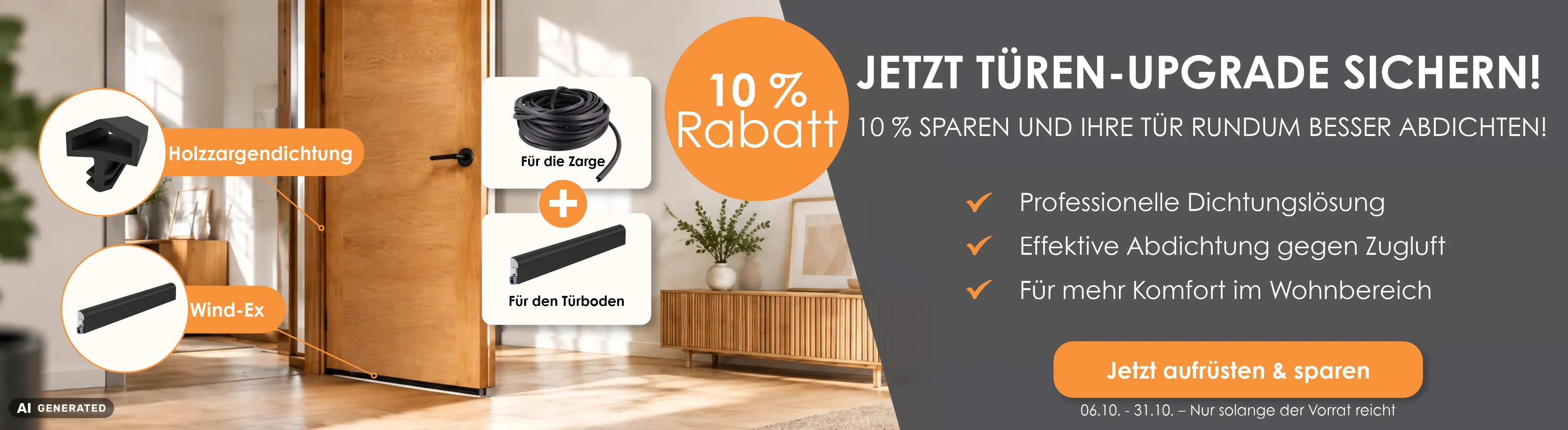 10 % Rabatt auf die Kombination aus Zargendichtung und Wind-Ex-Dichtung