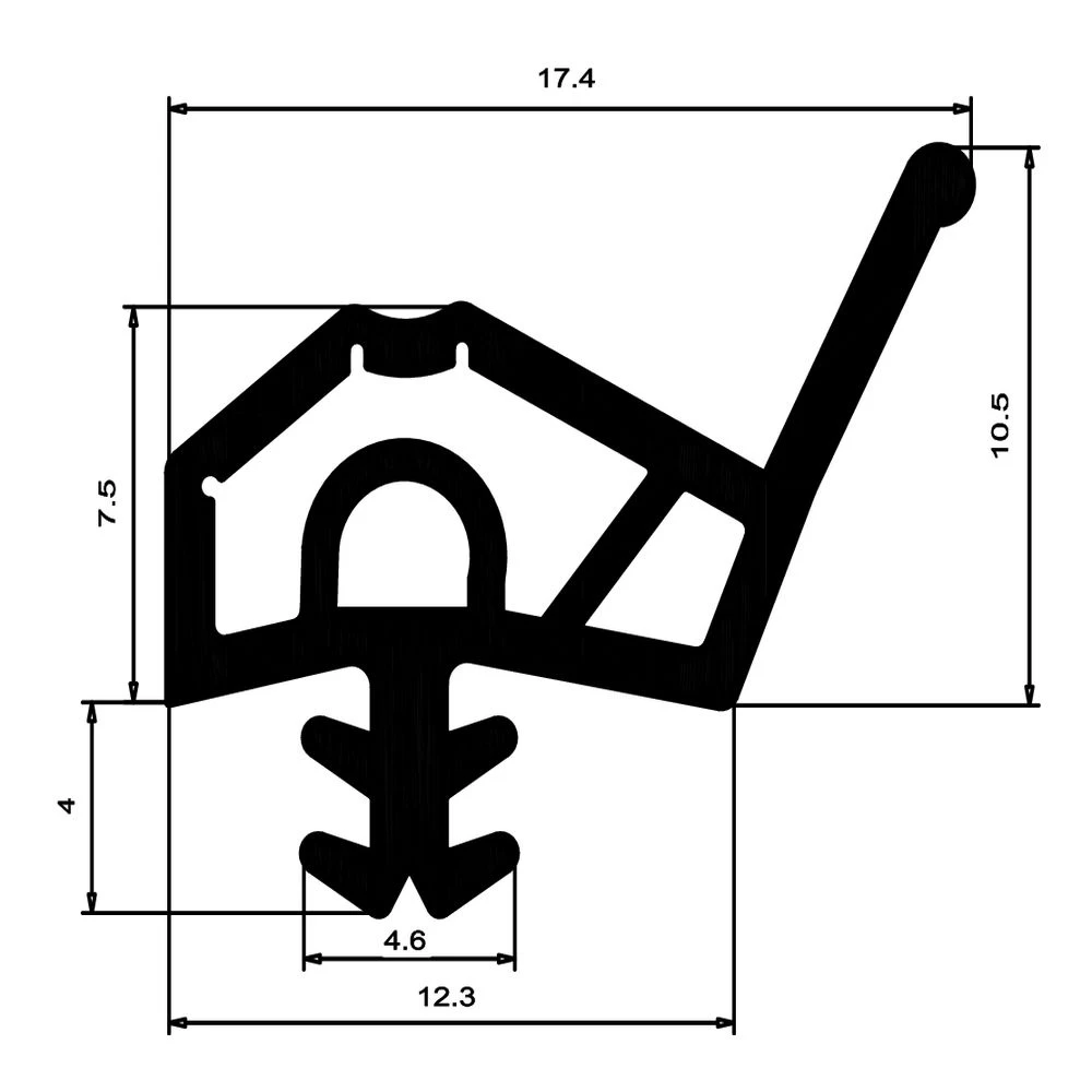 Türrahmen Dichtung - Holzzargendichtung für Holztüren | 12,3 mm Falzbreite | Farbe: schwarz