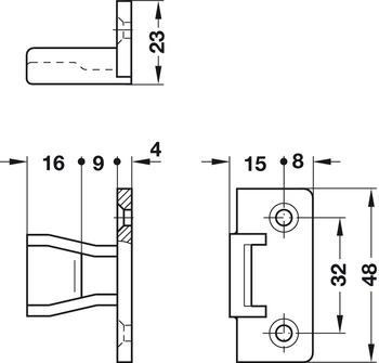 Verbinder & Bodenträger - Plattenteil von Häfele | Modell: Keku AS | Bohrabstand: 32 mm