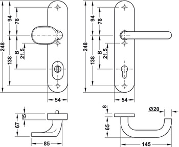 Schutzbeschläge - Türdrücker-Garnitur mit Profilzylinder | Startec SDH 2112 ES1 (SK2) | für Wohnungs- bzw. Zimmertüren