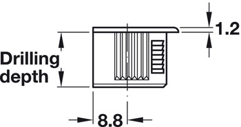 Verbinder & Bodenträger - Verbindergehäuse von Häfele Rafix 20 | Bohrtiefe: 14,02 mm +0,2 mm | Für Holzdicke ab 19 mm