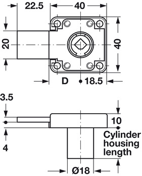 Schließsysteme - Aufschraub-Riegelschloss von Häfele Symo | Zylindergehäuselänge: 22 mm